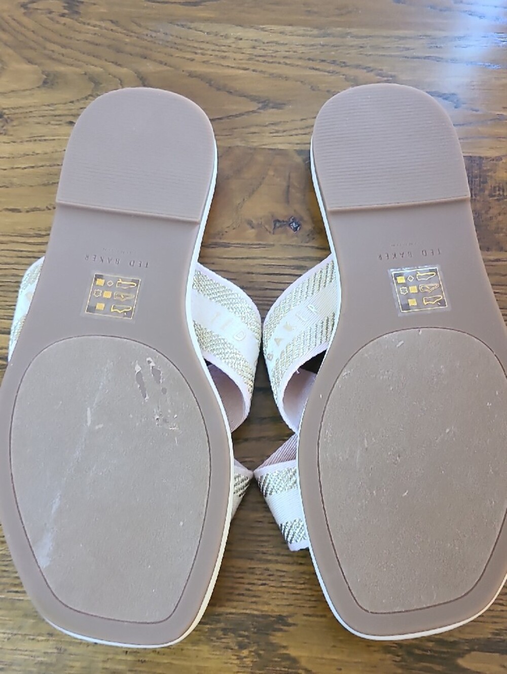 Ted Baker Blush Pink Metallic-Trim Crossband Slide Sandals - Picture 5 of 5